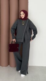 Muadil Asimetrik Fermuarlı İkili Takım - Antrasit - Görsel 2