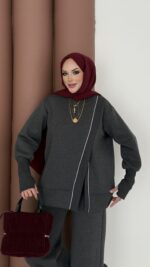 Muadil Asimetrik Fermuarlı İkili Takım - Antrasit - Görsel 5