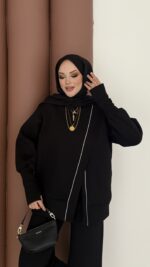 Muadil Asimetrik Fermuarlı İkili Takım - Siyah - Görsel 6