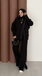 Muadil Asimetrik Fermuarlı İkili Takım - Siyah