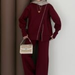 Muadil Asimetrik Fermuarlı İkili Takım - Bordo