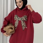 Kurdela Baskılı Şardonlu Sweatshirt - Bordo