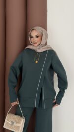 Muadil Asimetrik Fermuarlı İkili Takım - Petrol - Görsel 6