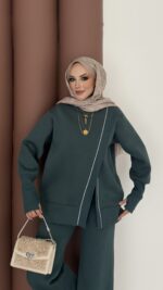 Muadil Asimetrik Fermuarlı İkili Takım - Petrol - Görsel 7