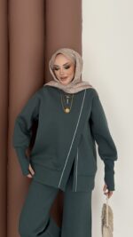 Muadil Asimetrik Fermuarlı İkili Takım - Petrol - Görsel 5