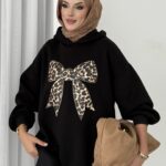 Kurdela Baskılı Şardonlu Sweatshirt - Siyah