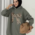 Kurdela Baskılı Şardonlu Sweatshirt - Haki