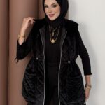 Kapitoneli Kadife Şişme Yelek - Siyah