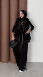 Kapitoneli Kadife Şişme Yelek - Siyah - Görsel 8