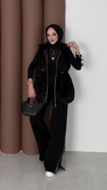 Kapitoneli Kadife Şişme Yelek - Siyah - Görsel 9