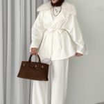 Elegant Kürklü Puf Scuba İkili Takım - Beyaz