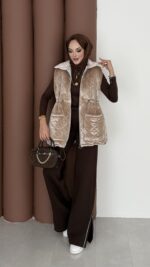 Kapitoneli Kadife Şişme Yelek - Bej - Görsel 6