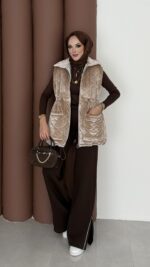 Kapitoneli Kadife Şişme Yelek - Bej - Görsel 8