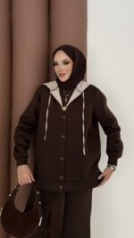 Snow Trenç Kapşonlu Şardonlu İkili Takım - Kahverengi - Görsel 7