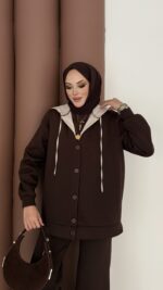 Snow Trenç Kapşonlu Şardonlu İkili Takım - Kahverengi - Görsel 11