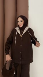 Snow Trenç Kapşonlu Şardonlu İkili Takım - Kahverengi - Görsel 10