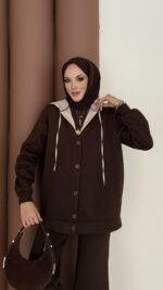 Snow Trenç Kapşonlu Şardonlu İkili Takım - Kahverengi - Görsel 6