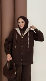 Snow Trenç Kapşonlu Şardonlu İkili Takım - Kahverengi - Görsel 8