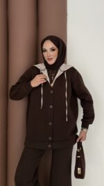 Snow Trenç Kapşonlu Şardonlu İkili Takım - Kahverengi - Görsel 5