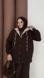 Snow Trenç Kapşonlu Şardonlu İkili Takım - Kahverengi - Görsel 9