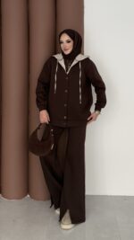 Snow Trenç Kapşonlu Şardonlu İkili Takım - Kahverengi - Görsel 2