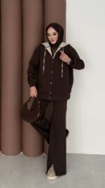 Snow Trenç Kapşonlu Şardonlu İkili Takım - Kahverengi - Görsel 4