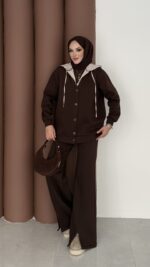 Snow Trenç Kapşonlu Şardonlu İkili Takım - Kahverengi