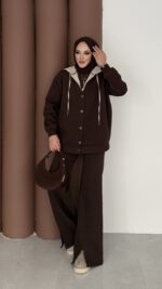 Snow Trenç Kapşonlu Şardonlu İkili Takım - Kahverengi - Görsel 3