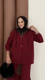 Snow Trenç Kapşonlu Şardonlu İkili Takım - Bordo - Görsel 8