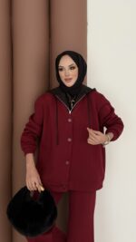 Snow Trenç Kapşonlu Şardonlu İkili Takım - Bordo - Görsel 7