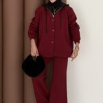 Snow Trenç Kapşonlu Şardonlu İkili Takım - Bordo