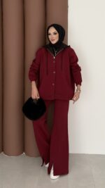 Snow Trenç Kapşonlu Şardonlu İkili Takım - Bordo