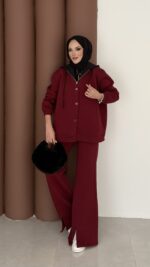 Snow Trenç Kapşonlu Şardonlu İkili Takım - Bordo - Görsel 2