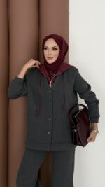 Snow Trenç Kapşonlu Şardonlu İkili Takım - Antrasit - Görsel 7