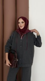 Snow Trenç Kapşonlu Şardonlu İkili Takım - Antrasit - Görsel 6