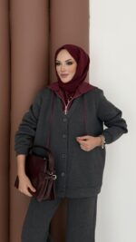 Snow Trenç Kapşonlu Şardonlu İkili Takım - Antrasit - Görsel 5