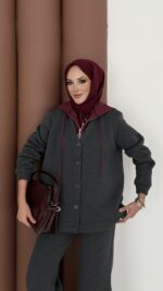 Snow Trenç Kapşonlu Şardonlu İkili Takım - Antrasit - Görsel 4