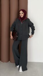 Snow Trenç Kapşonlu Şardonlu İkili Takım - Antrasit