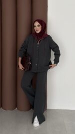 Snow Trenç Kapşonlu Şardonlu İkili Takım - Antrasit - Görsel 2