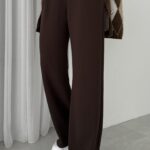 Çırtçırtlı Palazzo Krep Pantolon - Kahverengi