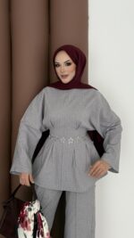 Premium Piliseli Arabic İkili Takım - Gri - Görsel 3