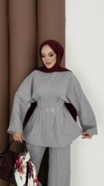 Premium Piliseli Arabic İkili Takım - Gri - Görsel 5