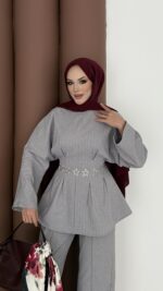 Premium Piliseli Arabic İkili Takım - Gri - Görsel 4