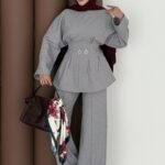 Premium Piliseli Arabic Çizgili İkili Takım - Gri