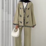 Macarina Nakışlı Keten İkili Takım - Haki