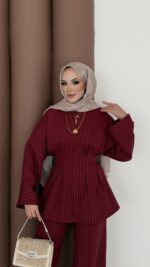 Premium Piliseli Arabic İkili Takım - Bordo - Görsel 5