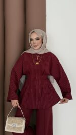 Premium Piliseli Arabic İkili Takım - Bordo - Görsel 4