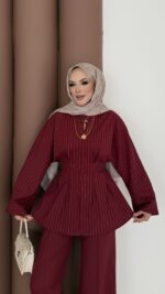 Premium Piliseli Arabic İkili Takım - Bordo - Görsel 6