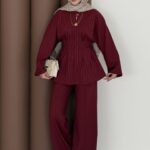 Premium Piliseli Arabic Çizgili İkili Takım - Bordo