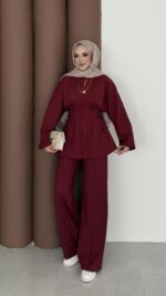 Premium Piliseli Arabic İkili Takım - Bordo